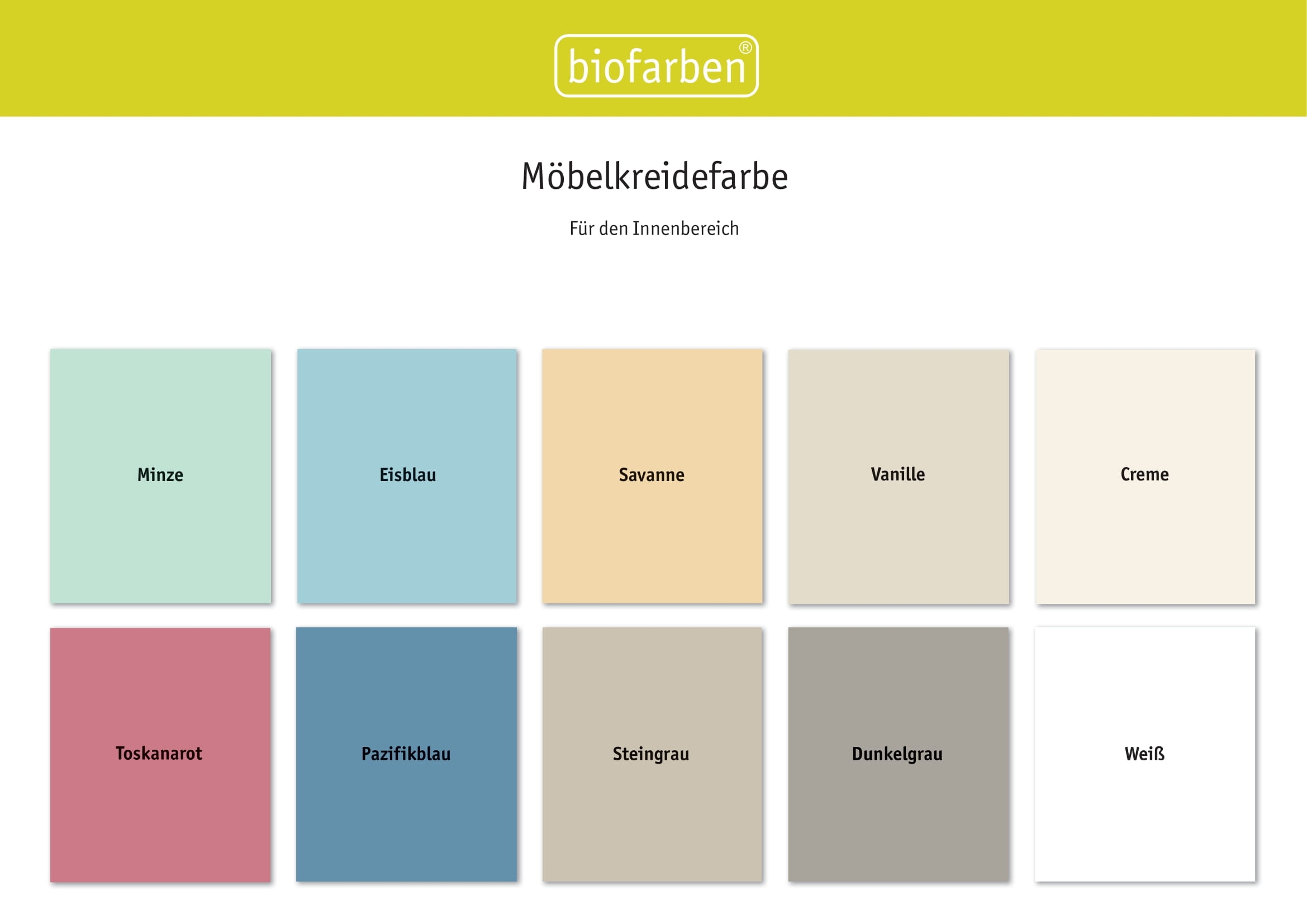 Farbkarte Biofarben M&ouml;belkreidefarbe get&ouml;nt